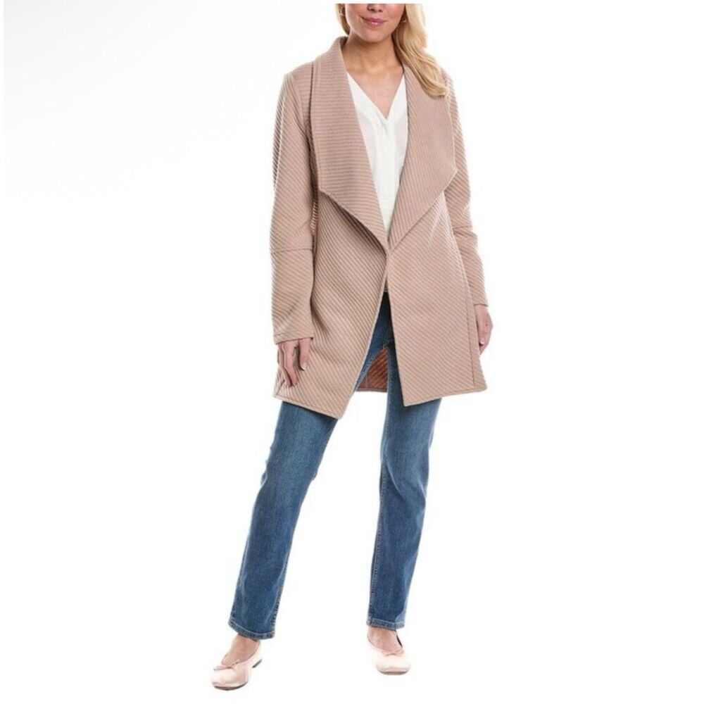 Sam Edelman Draped Open Front Cardigan Jacket Ribbed Knit Tan Beige Women’s XL